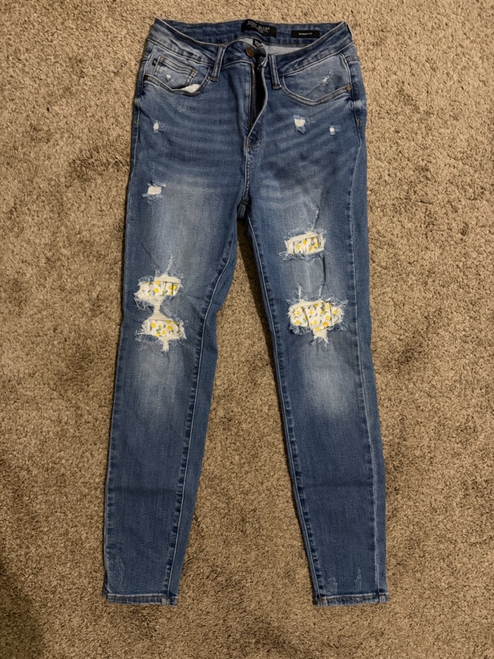 Judy Blue Blue Skinny Jeans with Lemon Patch Details
